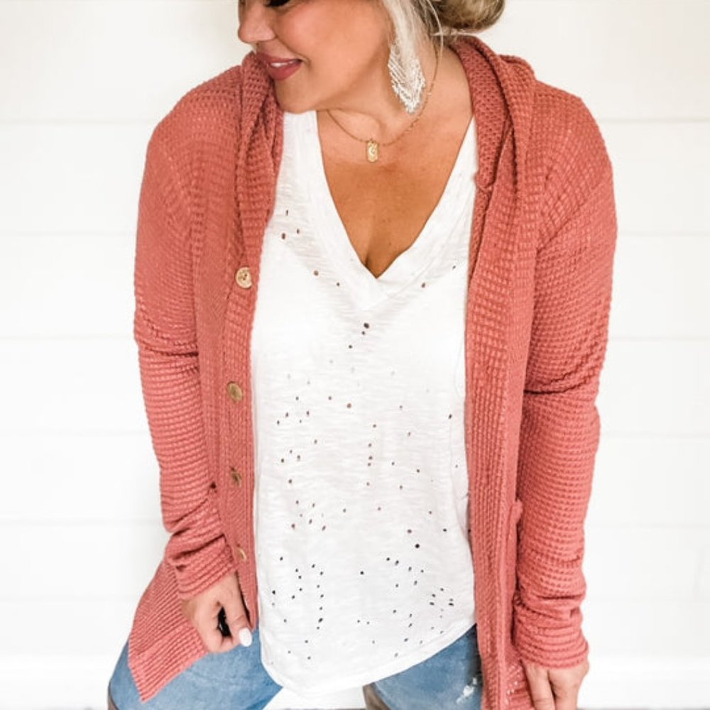 NWT CURVY Dusty Rose Sweater with Hood - Picture 4 of 7